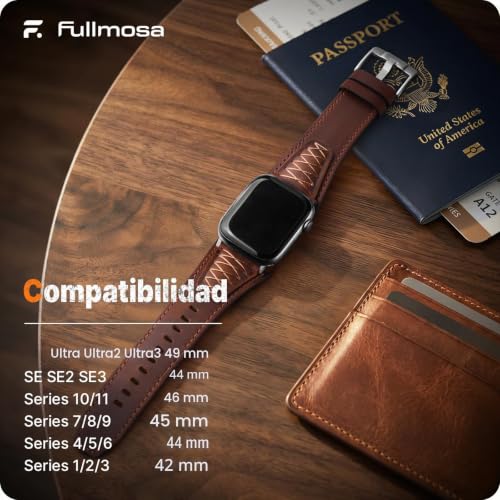 Fullmosa Vintage Leather Strap For Apple Watch | Band for iWatch Ultra3/2/1 Series 11 10 9 8 7 6 5 4 3 2 1 and SE3/2/1,Top Grain Leather Bracelet for Men Women