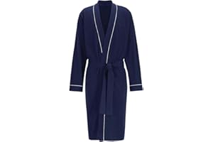 HOLOVE Men's Pure Cotton Bathrobe Lightweight Kimono and Hooded Spa Robes Soft Sleepwear