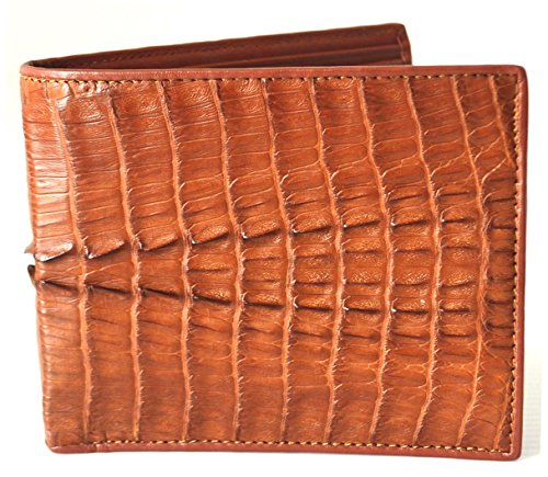Authentic M Crocodile Skin Men's Bifold Crocodile Tail Skin Leather Tan Wallet