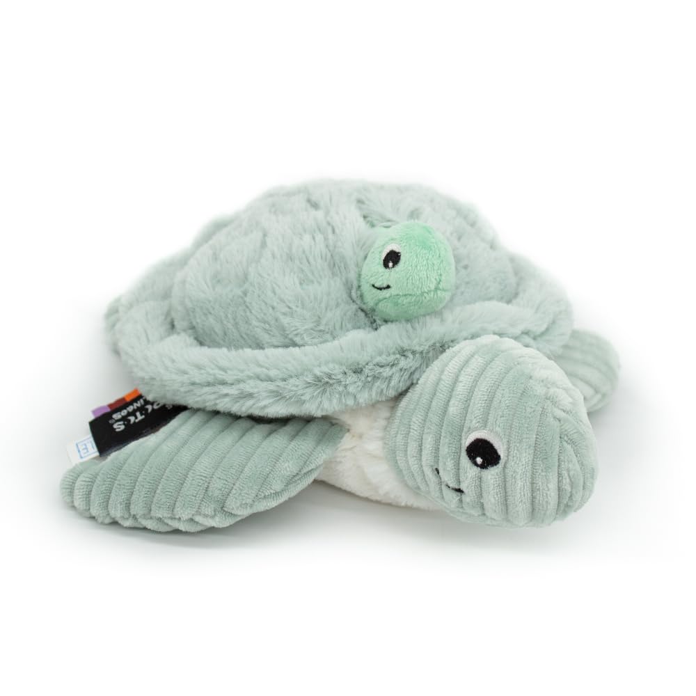 Les Deglingos Ptipotos Sauvenou the Turtle Mum and Baby Plush Corduroy Toy, Mint