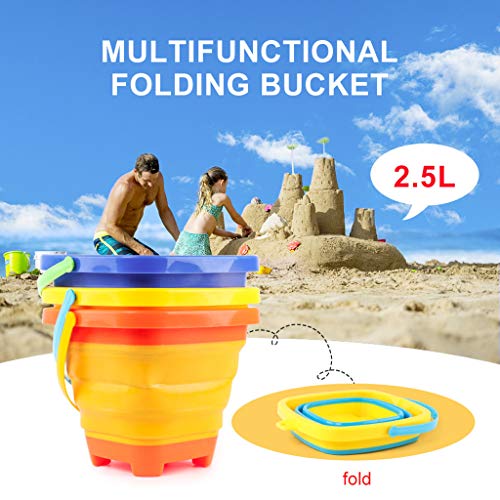 Binory 2.5L Collapsible Silicone Sand Bucket,Sand Pail Square and Circle Toy for Summer Beach Party Game Playing,Expandable Multi Purpose Indoor Outdoor Sand/Water/Toy Storage Bucket (green) - Thumbnail 7