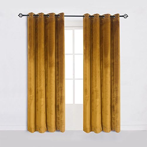 Cherry Home Super Soft Luxury Velvet Curtains ReadyMade Blackout Window Panel 46" width×90" Drop Yellow,One pair