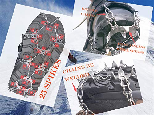 25 Spikes Crampons Ice Cleats Traction Snow Grips Black Color X-Large Size for Boots Shoes,Anti-Slip Stainless Steel Spikes,Microspikes for Hiking Fishing Walking Climbing Jogging Mountaineering. - Thumbnail 4