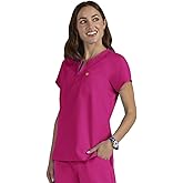 KOI | SmileyWorld Ecstatic Women's 1-Pocket Zipper-Neck Scrub Top