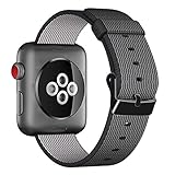 INTENY Yichan Woven Nylon Fabric Wrist Strap Replacement Band With Classic Square Stainless Steel Buckle For Apple Watch iwatch Series 1 / 2, Sport and Edition, 38 mm - Black