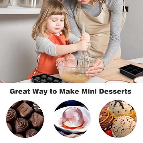 Finether Set of 2 Silicone Ice Cube Trays, Easy-Release Whisky Ice Ball Maker Large Square Ice Cube Mold, FDA Approved Eco-friendly Reusable for Kitchen Freezer Refrigerator Bourbon Cocktails, Black