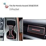 Wonderfulhz Custom Fit Cup, Door, Center Console Liner Accessories for 2018 2019 Honda Accord 15PCS Set (Red Trim)