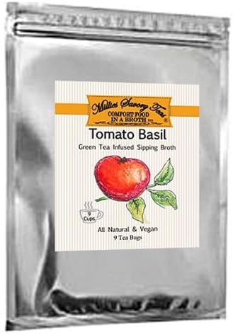 Millie's Savory Teas Travel Pack (2 Packs/Bags) - All Natural and Vegan Spices Infused in Green Tea - Low Calorie Low Carbohydrate Drink or Snack Food (Tomato Basil)