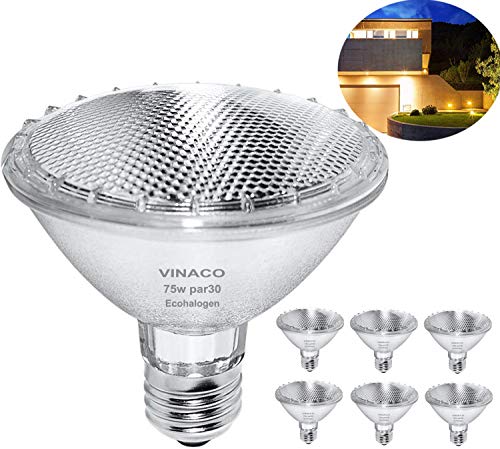 Par30 Halogen Bulb, 75W 120V Halogen Flood Light Bulbs, Premium Quality for Long Lasting Life, E26 Base, 3000K Warm White, Great for Accent Lighting, Tracking Light (6 Pack - Short Neck)