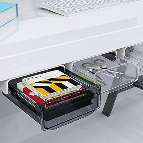Amazon Co Jp 21最新版 デスク下 引き出し 収納ボックス 隠し 卓下式 スライド 収納ケース 小物入れ 小物 化粧品 下着 ネクタイ 薬品など収納 省スペース 両面テープ粘着 透明 ブラック ホワイト2個セット 17 7 2ｃｍ 文房具 オフィス用品