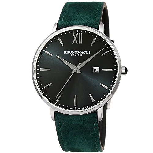 Bruno Magli Men's Roma 1162 Swiss Quartz Hunter Green Dial Italian Suede Leather Strap Watch