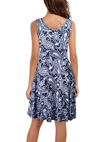 Le Vonfort Summer Dresses for Women, Sleeveless Round Neck Flowy Swing A-line Mid Length Relaxed Sundress with Side Pockets Paisley Black Medium