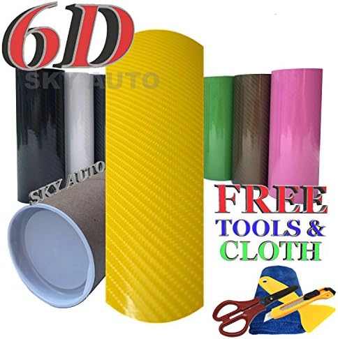 Sky Auto INC New 6D Yellow Shinny GLOSSY Carbon Fiber Vinyl Wrap Sheet With Air Release (10ft x 5ft)