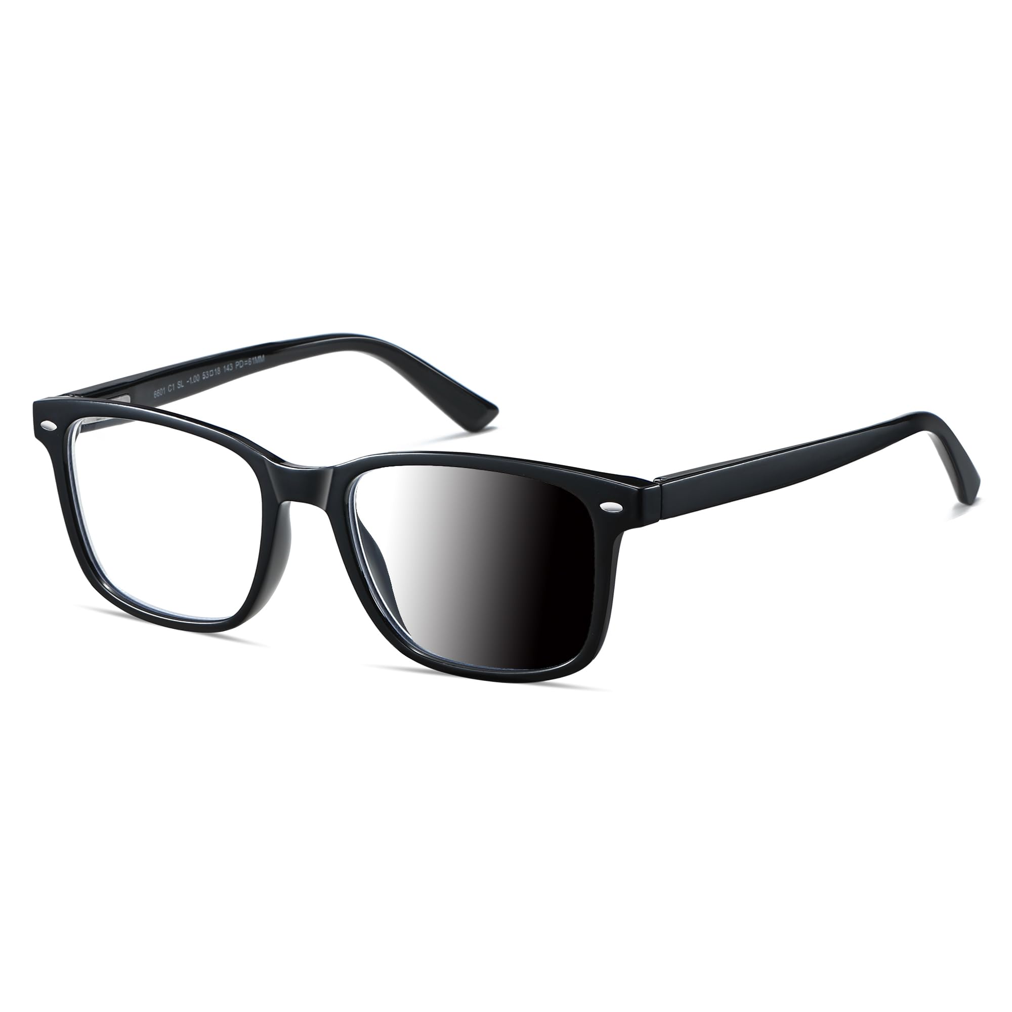 Photo 1 of SUNAMOY Photochromic Nearsighted Transition Glasses -2.5 Mens Womens Shortsighted Myopia Blue Light Spring Hinge Distance Glasses for Driving Black Frame