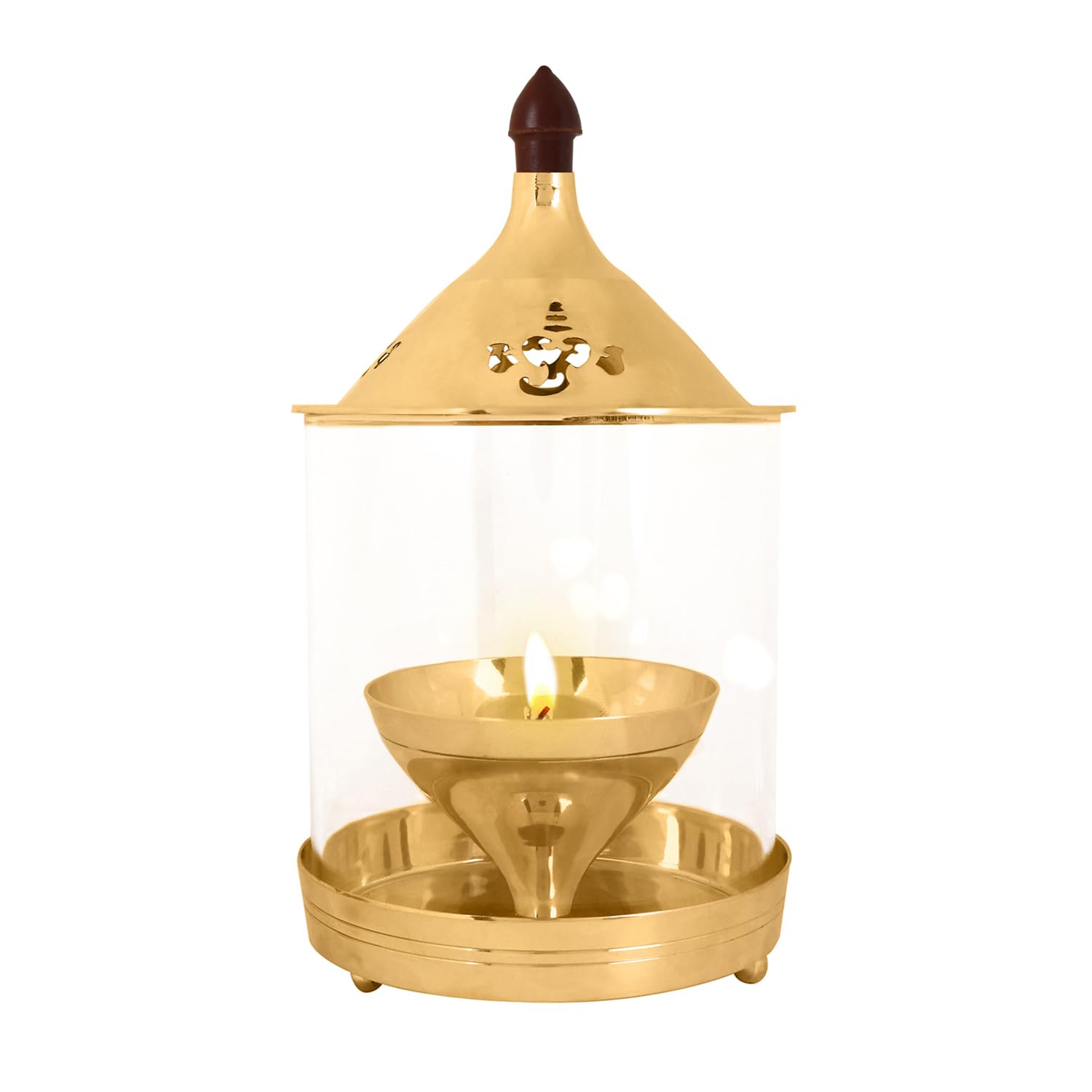 Craftsman SATVIK 5.4 Inch (138mm) Akhand Diya With Borosilicate Chimney Glass Diwali Pooja Decoration Decorative Brass Oil Lamp Whole Night Dia for Deepawali.Outdoor Mandir Housewarming Return Gift