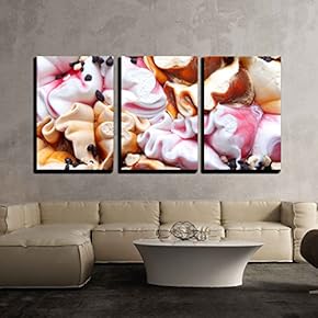 3 Piece Canvas Wall Art - Ice Cream Background - Modern Home Art Stretched and Framed Ready to Hang - 16"x24"x3 Panels