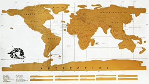 Deluxe Size Gold Scratch Map of the World Poster for Travelers - Perfect Gift World Map Poster for Adults and Kids - Gold Deluxe Edition Scratch Off World Poster