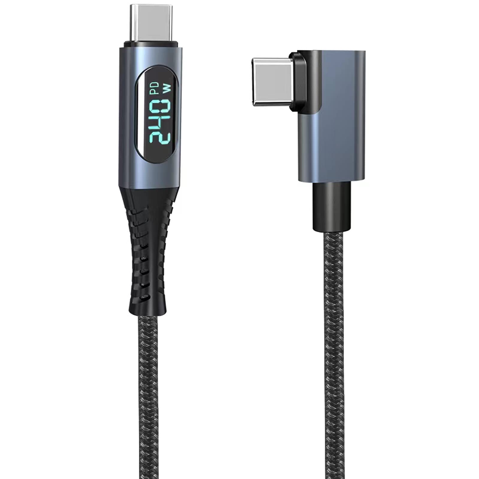 LOKEKE 240W USB 4.0 PD Type C Cable with LED Display, 8K@60Hz 40Gbps USB Type C Male to USB C Male 90 Degree Cable Cord Wire Compatible with MackBook i Pad Galaxy Laptop