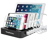 USB Charging Station Stand & Device Organizer, Multiple Devices Charger Station, 6-Port Universal Electronics Cell Phone Docking Station for iPhone 6/7/8/X, iPad, Tablets Any USB Devices(6-Black)