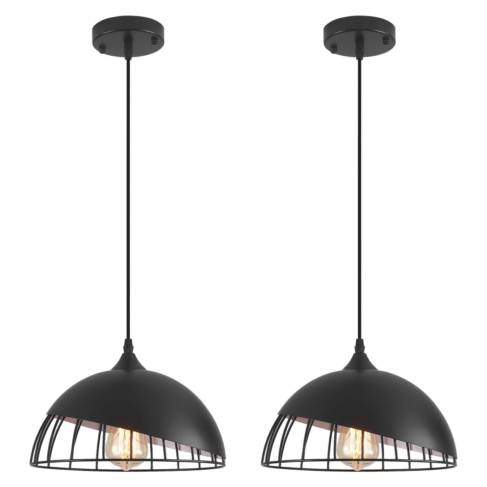 Photo 1 of SESIMENT Black Pendant Light, 2 Packs 11.8inch Farmhouse Pendant Light, Modern Pendant Lights, Pendant Lights Kitchen Island for Living Room, Bar, Bedroom, Office