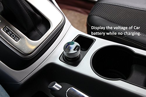 eLUUGIE Dual USB Car Charger,LED Display Voltage and Current for Apple iPhone,iPad,Samsung Galaxy /S Series&Edge Models;LG,Google Nexus,Other iOS and Android Devices Car Charger with Cable (Silver)