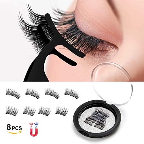 Magnetic Eyelashes,2 Magnets 8 Pcs 3D Magnetic Eyelash Set,3D Reusable Hand-made Extension Soft False Eyelashes No Glue for Natural Look (Upgraded version)