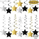 Hanging Star Swirls Decorations Kit - Gold, Black and Silver | No DIY Requried | Great for Graduation Decorations Party Supplies , Events, New Year Black and Gold Party Decorations