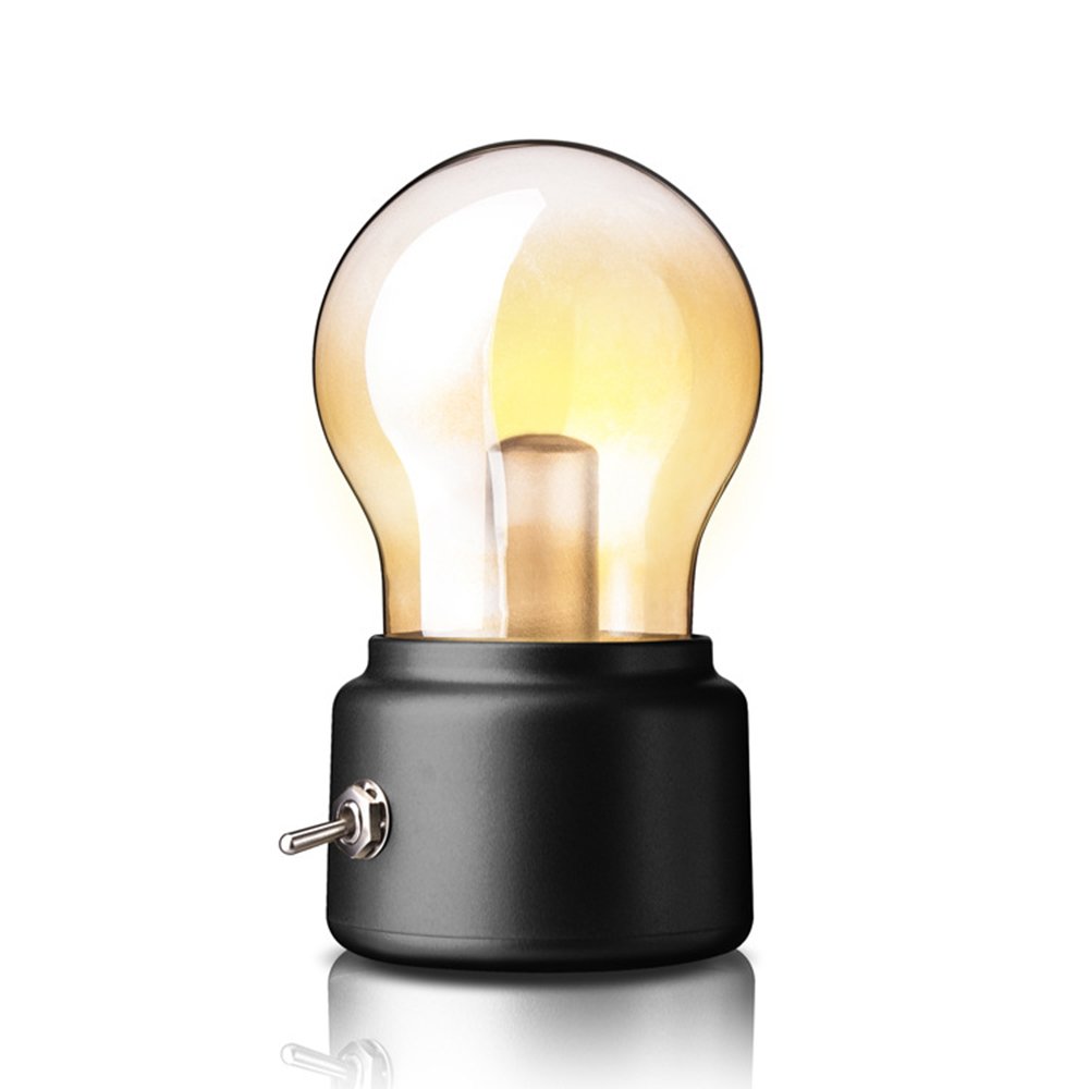 Portable LED Vintage Light Bulb Rechargeable Night Light USB Charging Table Lamp for Home Desk Table Travel (Black)