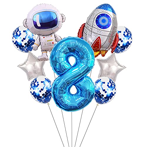 Liitata Outer Space Birthday Party Decorations Spaceman Themed Party Supplies Huge Size Astronaut Rocket Aluminum Balloon 32 Inch Blue Number 8 Foil Balloon for Kids Boy Birthday Party โ image 1