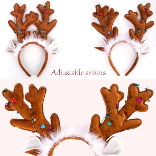 FUTUREPLUSX 2PCS Reindeer Antler Headbands, Christmas Reindeer Headband for Adults Kids Reindeer Ears Antler Hairband for Christmas Costume Party