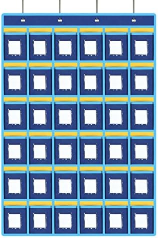 36 Pockets Classroom Pocket Chart Cell Phones Holder Organizer for School Calculators Meeting ID Badge(36 Pockets and Clear Pockets)
