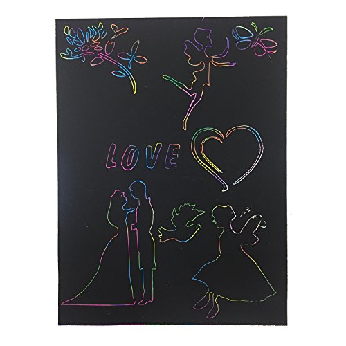 Wartoon 20 Sheets Rainbow Scratch Art Paper Magic Painting Papers Scratch Boards with 2 Pieces Wooden Stylus Sticks 6 Painting Rulers - Thumbnail 5
