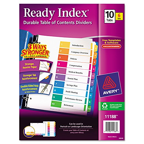 Avery Ready Index Table Of Contents Dividers, 10-Tab Set, 6 Sets (11188)