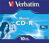 Verbatim CDR 80 Audio CD-R Disc 10 Pack Jewel Case 700MB 16x Data/Audio view 2