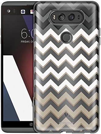 LG V20 Case, Slim Fit Snap On Cover by Trek Jet Ivory and Khaki Chevrons Clear Case