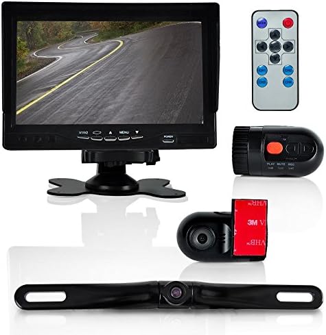 Pyle Dash Cam Car Recorder - Front & Rear View Camera 7 Inch Monitor Windshield Mount Full Color HD 1080p DVR Video Security Camcorder for Vehicle - PiP Night Vision Audio Record Micro SD (PLCMDVR72)