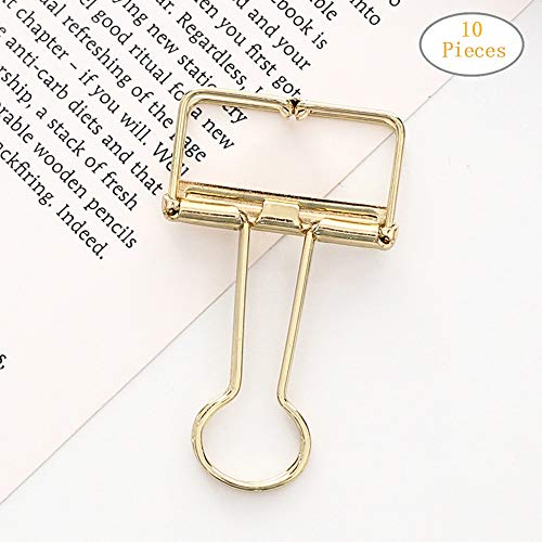 Transer 10 Pcs Simple Wire Metal Binder Clip Album Bills Paper Files Clips Stationary Office (Gold, Small)