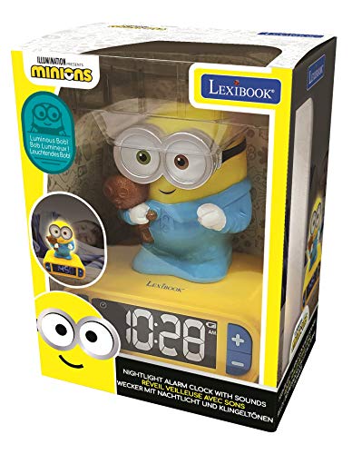 LEXiBOOK - Minions - Bob Digital Alarm Clock with Night Light - Snooze Function - Minions Sound Effects - for Children/Kids - Luminous Clock with Bob, Yellow/Blue - RL800DES