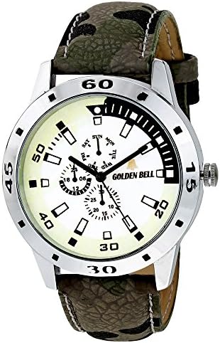 Golden Bell Original Multi-Colour Dial Green Leather Strap Analog Wrist Watch for Men - GB-911