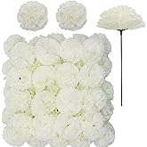 Jdsour 50 Pack Artificial Silk Carnation Picks ,Artificial Flowers Carnation Heads with Stems for DIY Flower Wall Wedding Bouquets Centerpieces Arrangements Decorations (Ivory White)