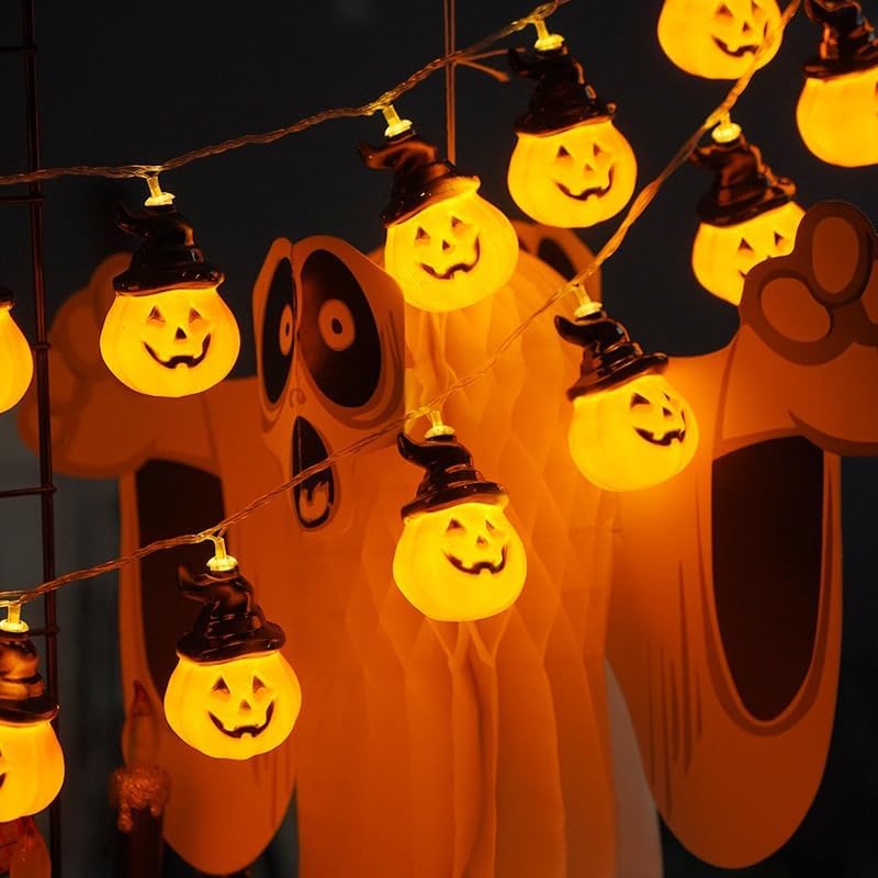 Halloween Lichterkette, 3 Meter 20 LED Halloween Deko Indoor, Hut Kürbis Lichterkette Deko für Innen und Außen, Party, Garten, Festen(Warmweiß)