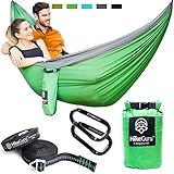 Double Hammock with Tree Straps plus Carabiners - Portable Lightweight Parachute Nylon Hammocks For Two People or Single Person -Backpacking, Camping, Survival, Travel, Beach, Yard