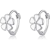 SLUYNZ 925 Sterling Silver White Flower Hoop Earrings Huggie for Women Teens Small Daisy Hoop Earrings Summer Earrings