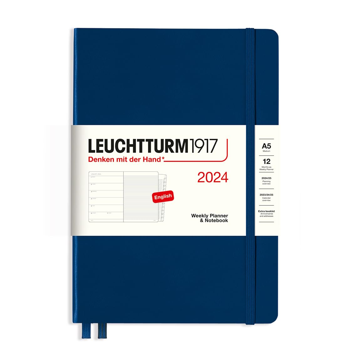 LEUCHTTURM1917 367754 Weekly Calendar & Notebook Composition (B5) 2024, 12 Months, Navy, English