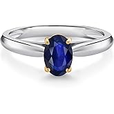 Gem Stone King 10K White and Yellow Gold Blue Sapphire Solitaire Engagement Ring For Women (0.57 Cttw, Oval 7X5MM, Gemstone September Birthstone)