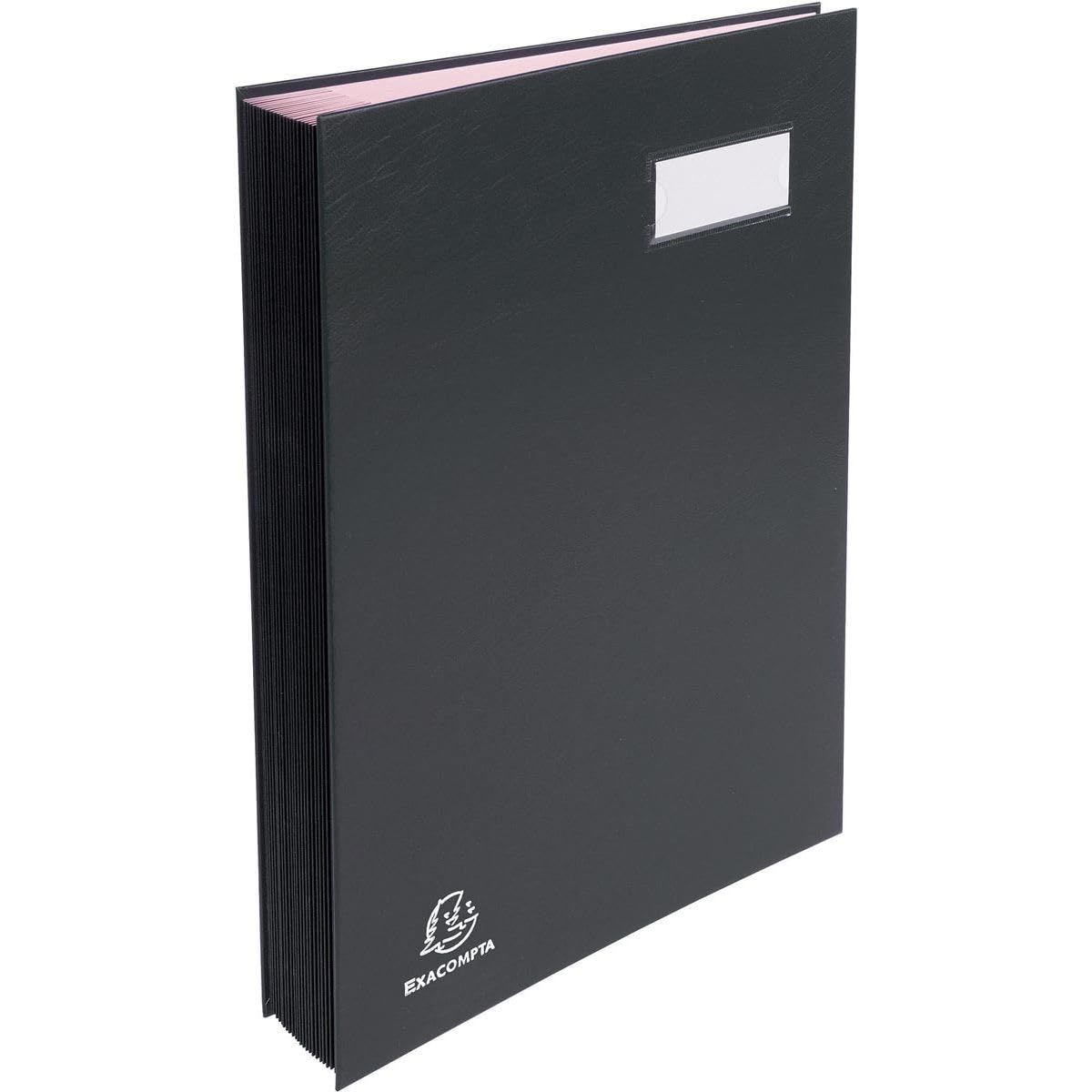 Exacompta - Ref 57021E - Signature Book - 240 x 350mm in Size, Suitable for Holding A4 Documents, 20 Compartments, Expandable Spine, 300gsm Pink Card Interior - Black