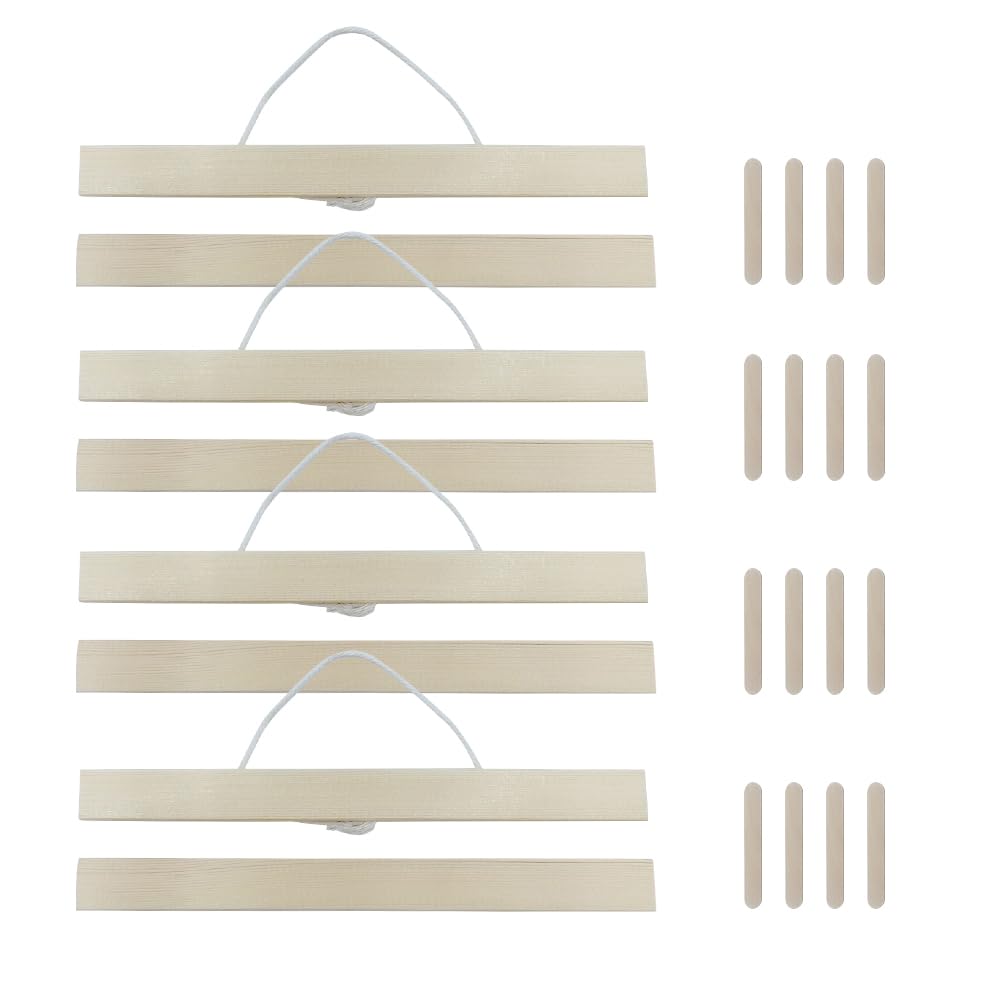XINGSUI 4 Sets 21cm Wooden Banner Pole,Light Wood Wooden Poster Hangers,Poster Frame Hanger,Woving Tapestry Rod,for Posters, Pictures, Prints, Photos, Maps, Scrolls