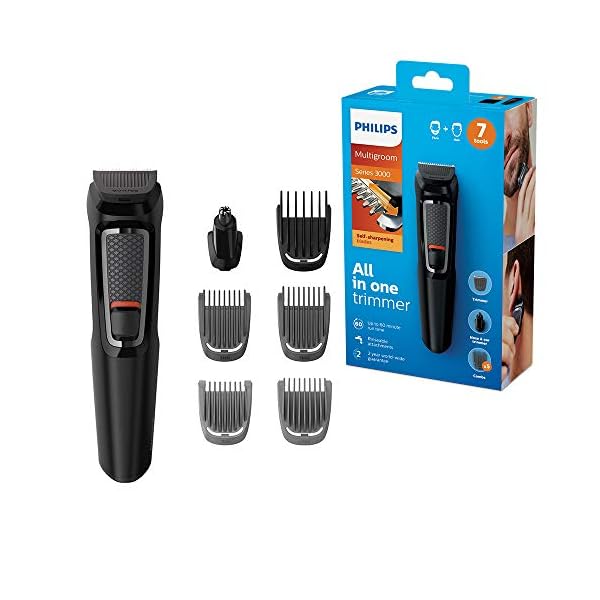 Philips-7-in-1-All-In-One-Trimmer-Series-3000-Grooming-Kit-for-Beard-Hair-with-7-Attachments-Including-Nose-Trimmer-Self-Sharpening-Blades-UK-3-Pin-Plug-MG372033 Philips 7-in-1 All-In-One Trimmer, Series 3000 Grooming Kit for Beard & Hair with 7 Attachments, Including Nose Trimmer…