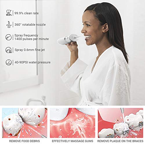SUNAVO WF-01 Cordless Water Flosser 2 Modes, IPX7 Waterproof Oral Irrigator Rechargeable Braces and Teeth Whitening,Dental Water Jet Portable Collapsible Travel and Home