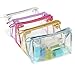 Happy Will Clear Transparent Waterproof Plastic PVC Travel Cosmetic Bag Makeup Bag Organizer Pouches Bag Tote Bag for Women Girls (Silver)